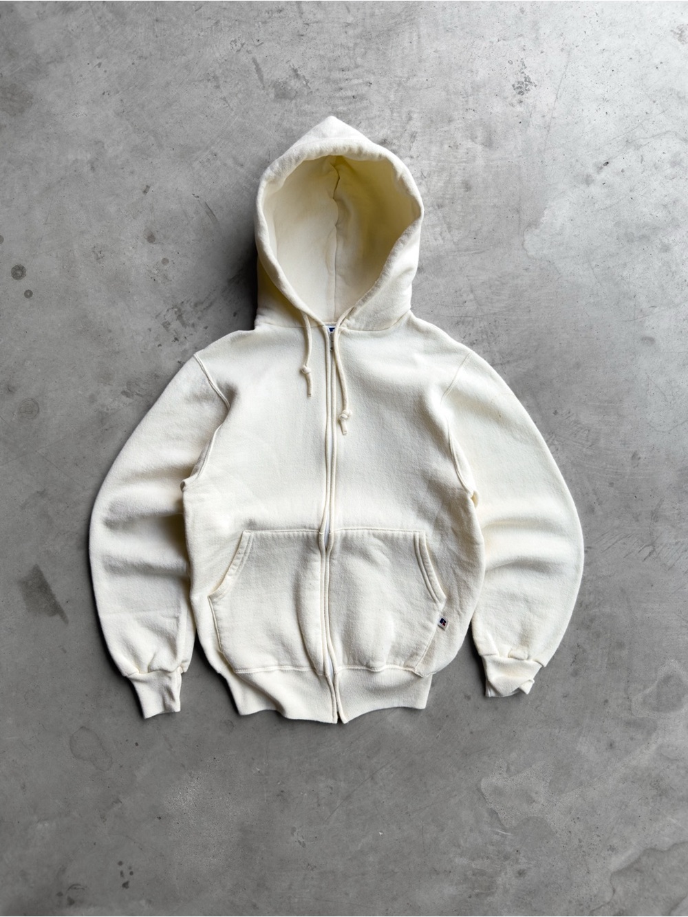 Vintage 90s Russell Athletic Blank Cream Full Zip Hoodie - S